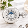 Silver Plated Half Hunter Moon Dial Quartz Pocket Watch with Chain