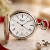 Chrome Plated Full Hunter Mechanical Pocket Watch with Chain