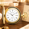 Gold Plated Half Hunter Date Display Quartz Pocket Watch with Chain
