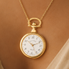 Gold Plated Open Face Quartz Pendant Necklace Watch With Chain