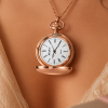 Rose Gold Plated Full Hunter Quartz Pendant Necklace Watch
