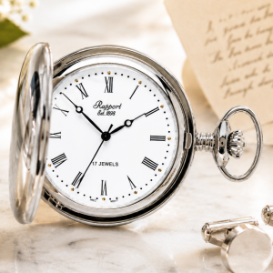 Silver Plated Full Hunter Mechanical Pocket Watch with Chain