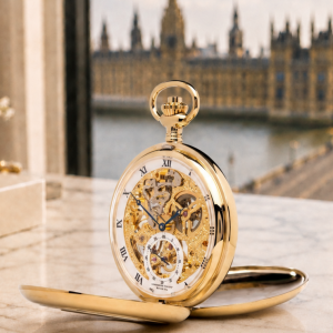 Gold Plated Double Half Hunter Mechanical Pocket Watch Bridewell with Chain