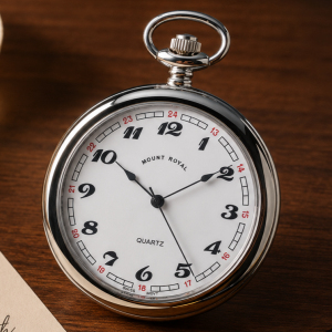 Chrome Plated Quartz Open Face Pocket Watch