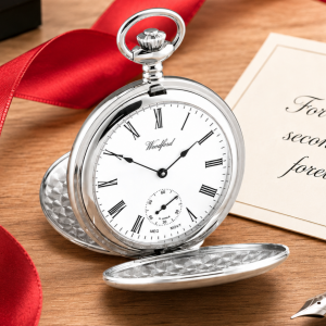 Chrome Plated Double Hunter Mechanical Pocket Watch with Chain