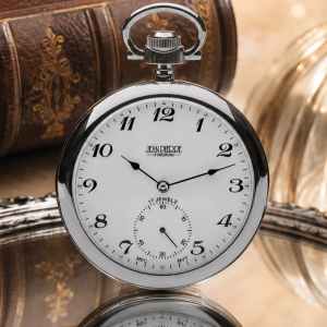 Chrome Plated Open Face Mechanical Pocket Watch with Chain