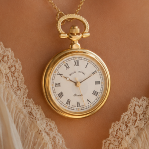 Gold Plated Open Face Quartz Pendant Necklace Watch