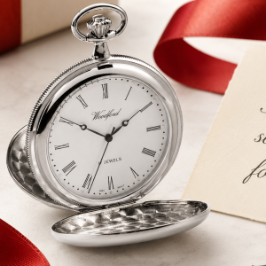 Chrome Plated Double Hunter Mechanical Pocket Watch with Chain (50mm) (W1119)