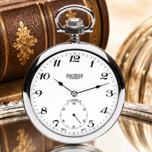 Chrome Plated Open Face Mechanical Pocket Watch with Chain