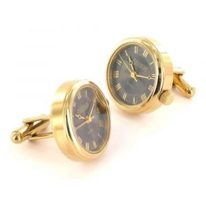 Gold Plated Black Dial Cuff Links