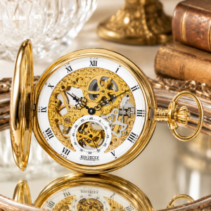 Gold Plated Double Hunter Mechanical Pocket Watch with Chain