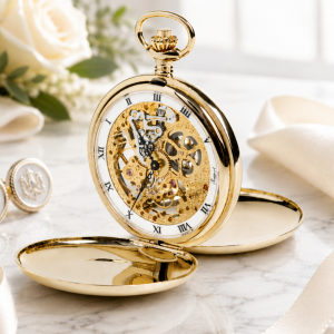 Gold Plated Double Hunter Mechanical Pocket Watch with Chain (PW90)