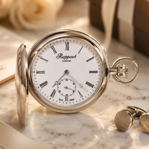Chrome Plated Double Hunter Mechanical Pocket Watch with Chain (PW61)