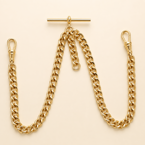 9ct Rolled Gold 16 Inch Heavy Double Albert Pocket Watch Chain with Safety Clasps