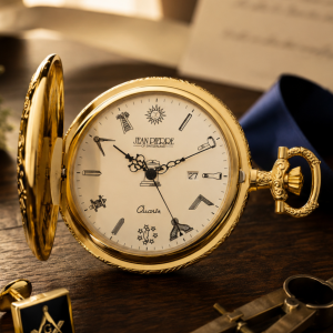 Gold Masonic Half Hunter Pocket Watch Quartz