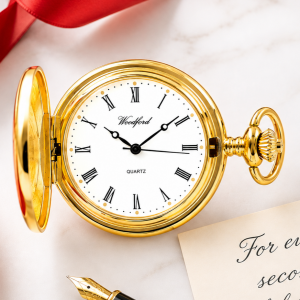 Gold Plated Half Hunter Quartz Pocket Watch