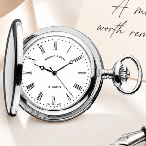 Chrome Plated Full Hunter Mechanical Pocket Watch with Chain (Roman Numerals)