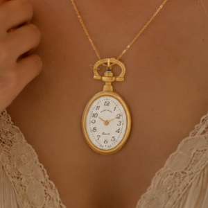 Gold Plated Open Face Quartz Pendant Watch