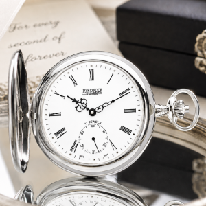 Sterling Silver Half Hunter Mechanical Pocket Watch with Chain