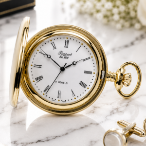 Gold Plated Full Hunter Mechanical Pocket Watch with Chain (PW54)