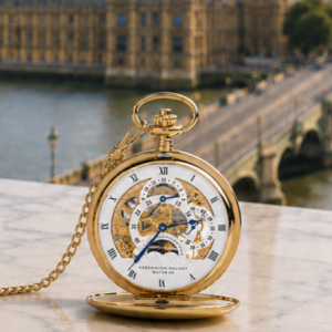 Gold Plated Double Hunter Dual Time Mechanical Pocket Watch Westminster with Chain