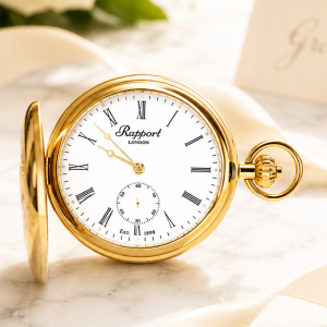 Gold Plated Double Hunter Mechanical Pocket Watch with Chain (PW60)