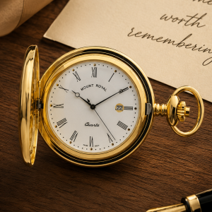 Polished Gold Plated Quartz Full Hunter Pocket Watch