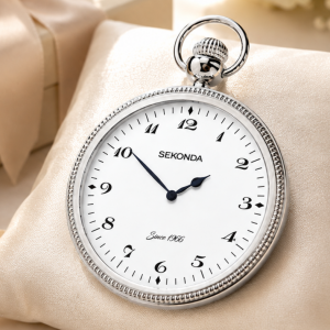 Stainless Steel Open Face Quartz Pocket Watch with Chain