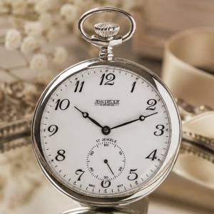 Sterling Silver Open Face Mechanical Pocket Watch with Chain