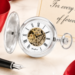 Sterling Silver Full Hunter Skeleton Dial Mechanical Pocket Watch