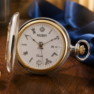 Masonic Compass Two Tone Full Hunter Quartz Pocket Watch
