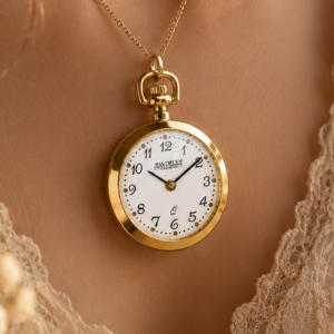 Gold Plated Open Face Quartz Pendant Watch