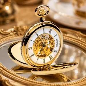Gold Plated Double Hunter Mechanical Pocket Watch with Chain (48mm) (G251PM)