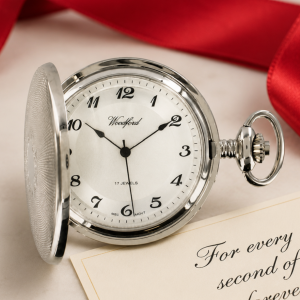 Chrome Plated Full Hunter Mechanical Pocket Watch with Chain (47mm)
