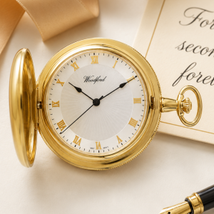 Gold Plated Full Hunter Mechanical Pocket Watch with Chain (48mm) (Roman Numerals)