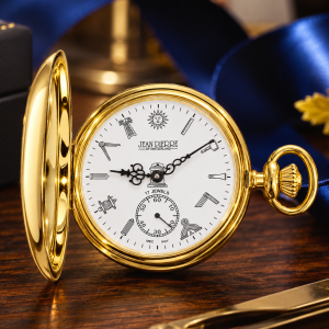 Masonic Gold Plated Half Hunter Mechanical Pocket Watch with Chain