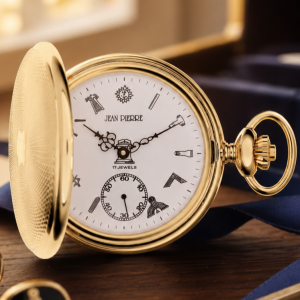 Gold Plated Masonic Half Hunter Mechanical Pocket Watch