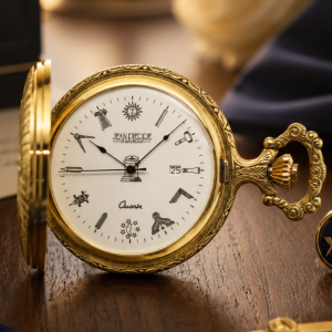 Full Hunter Gold Plated  Masonic Quartz Pocket Watch