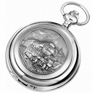Flying Scotsman Chrome Plated Double Hunter Mechanical Pocket Watch with Chain