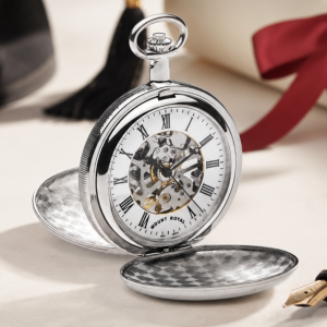 Chrome Plated Mechanical Double Hunter Pocket Watch