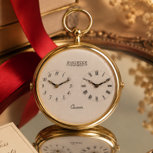 Gold Plated Open Face Dual Time Quartz Pocket Watch