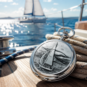 Sports Chrome & Pewter Full Hunter Quartz Pocket Watch with Chain