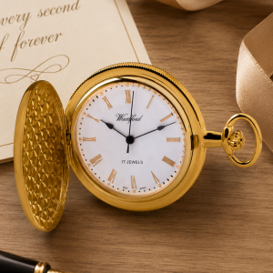 Gold Plated Full Hunter Mechanical Pocket Watch with Chain (50mm) (W1121)
