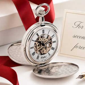 Chrome Plated Double Hunter Mechanical Pocket Watch with Chain (47mm)