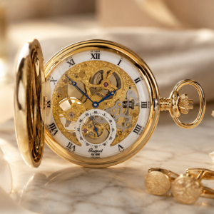 Gold Plated Double Half Hunter Mechanical Pocket Watch Gents with Chain