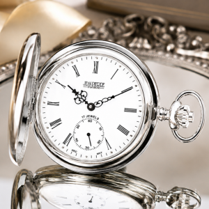 Sterling Silver Full Hunter Mechanical Pocket Watch with Chain