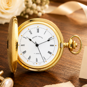 Gold Plated Full Hunter Mechanical Pocket Watch with Chain