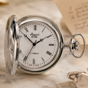 Silver Plated Full Hunter Mechanical Pocket Watch with Chain