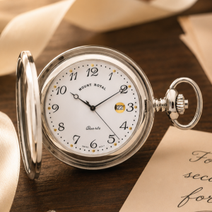 Chrome Plated Full Hunter Quartz Pocket Watch with Arabic Numerals
