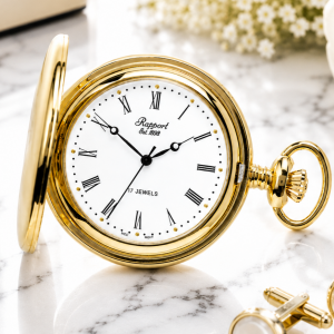 Gold Plated Full Hunter Mechanical Pocket Watch with Chain